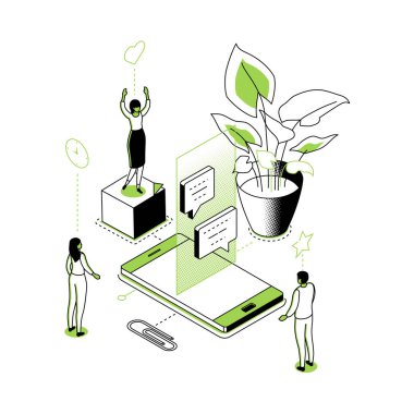 Çevrimiçi sohbet - modern satır izometri tasarım biçimi illüstrasyonu