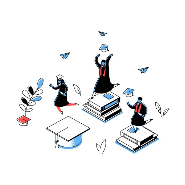 Graduation concept - moderne lijn isometrie ontwerp stijl illustratie — Stockvector