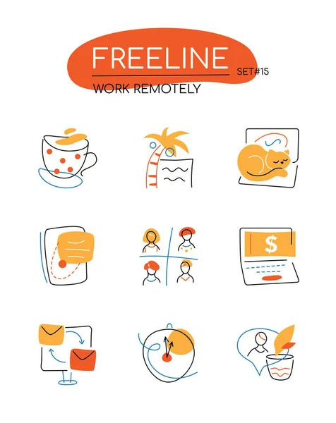 Work remotely - modern line design style icons set — Stock Vector