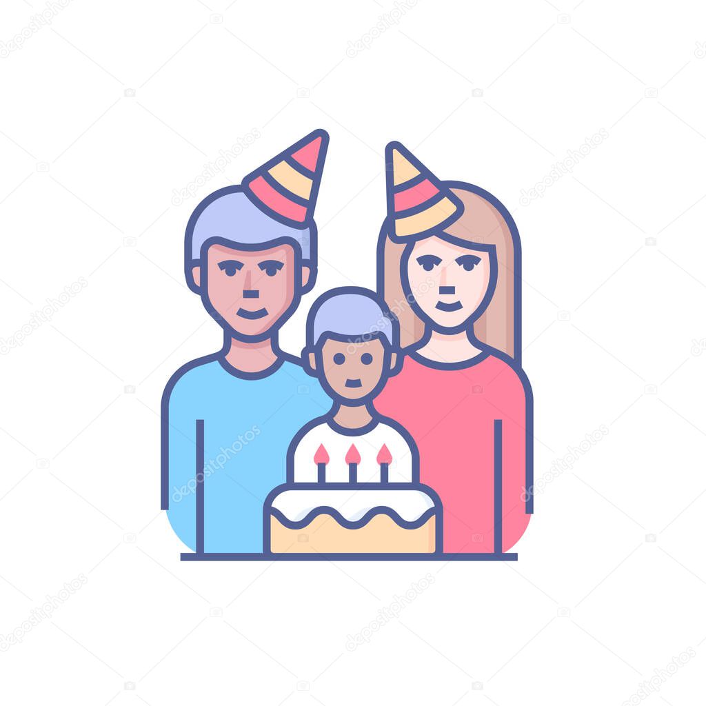 Family birthday - modern colored line design style icon