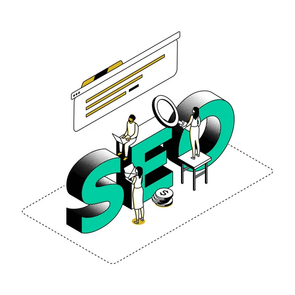 Seo optimalizálás - modern vonal izometria design stílus illusztráció — Stock Vector