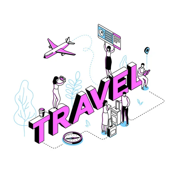 Concept de voyage - illustration de style de conception isométrique de ligne moderne — Image vectorielle