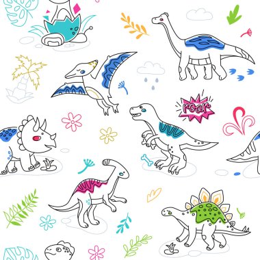Dinozor türü - çizgi tasarım biçimi renkli desen