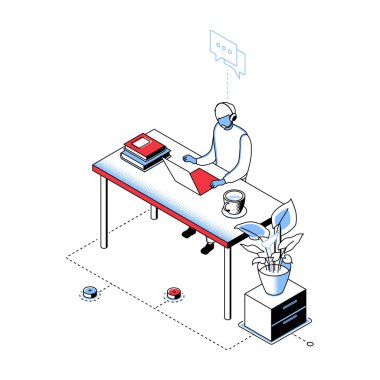 Freelancer - modern çizgi izometri tasarım stili illüstrasyonu