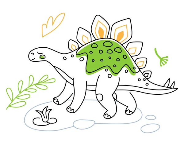 Stegosaurus dino - illustration de style design de ligne avec trait modifiable — Image vectorielle