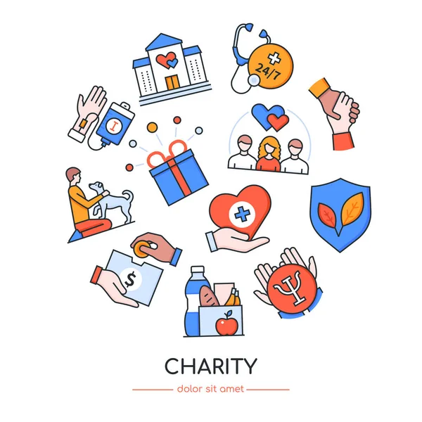 慈善-彩色矢量平面设计横幅 — 图库矢量图片