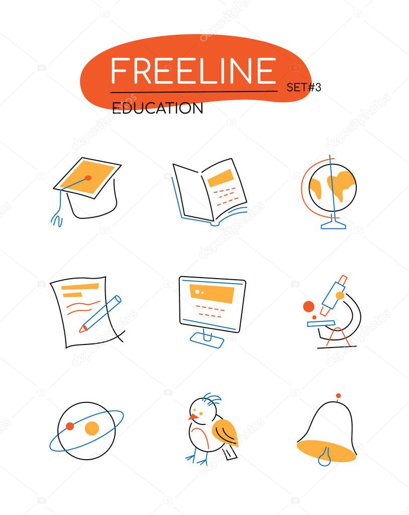 Education - modern colorful line design style icons set