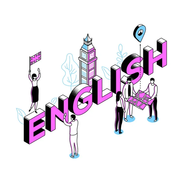 Język angielski - nowoczesny projekt izometrii linii ilustracja stylu — Wektor stockowy