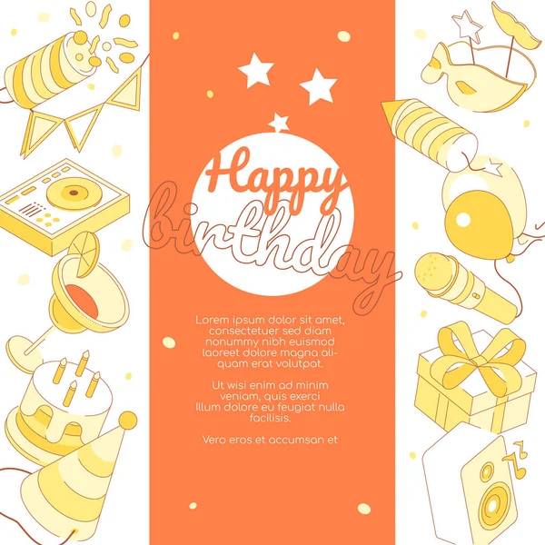 Happy birthday - modern isometric colorful orange banner — Stock Vector