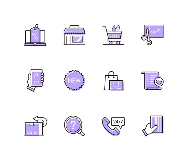 Winkelen en verkopen - modern line design iconen set — Stockvector