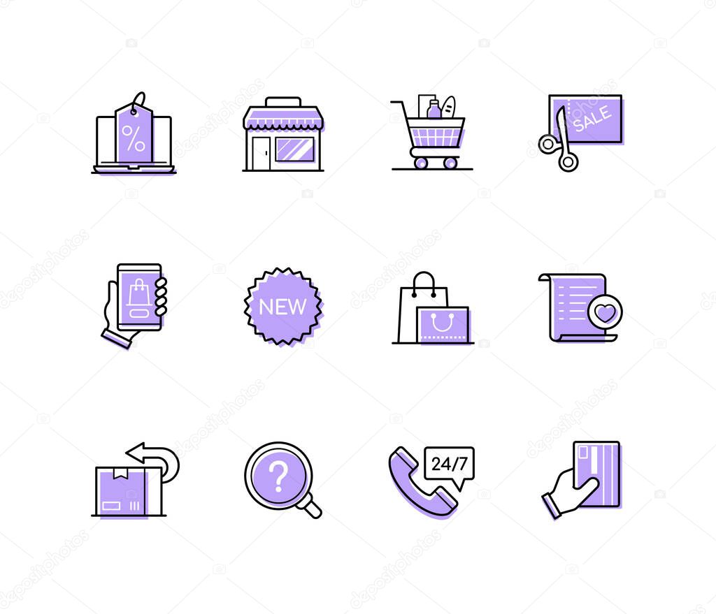 Shopping and sale - modern line design style icons set