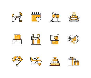 Düğün töreni - modern çizgi tasarım simgeleri belirlendi