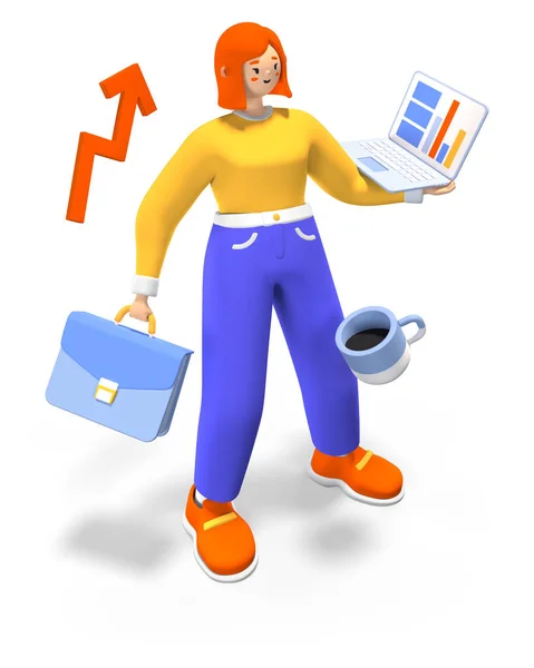 Diligent Worker Modern Colorful Style Illustration Cartoon Character Young Girl —  Fotos de Stock