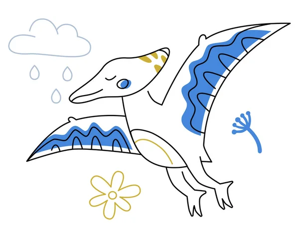 Pterodactyl Dino Illustration Style Design Ligne Avec Trait Modifiable Images — Image vectorielle
