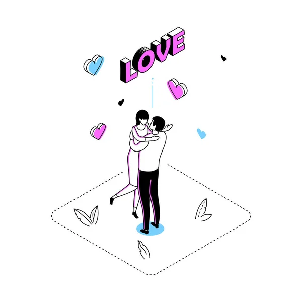 Love Concepts Modern Line Isometry Design Style Illustration Detailed Picture — 스톡 벡터