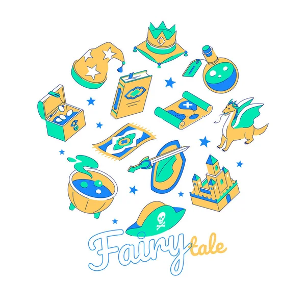 Fairy Tale Modern Isometric Colorful Banner Text Editable Stroke Magic — 스톡 벡터