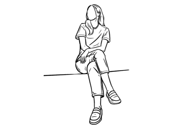 Женщина Сидит Крест Ноги Характер Белом Фоне Ручные Рисунки Векторного — стоковый вектор