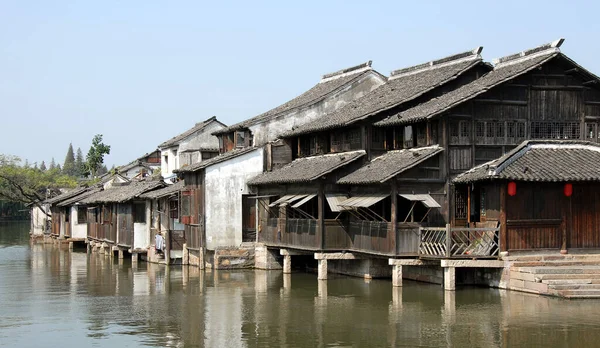 Wuzhen Water Town Provincie Zhejiang China Traditionele Houten Huizen Aan — Stockfoto