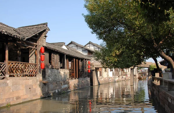 Wuzhen Water Town Província Zhejiang China Edifício Madeira Tradicional Com — Fotografia de Stock