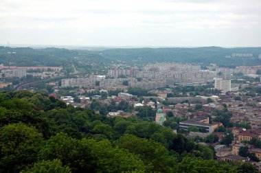 View of Lviv in Ukraine from the Union of Lublin Mound. This viewpoint provides a good vantage point overlooking the city of Lviv. Lviv is also known as Lvov.