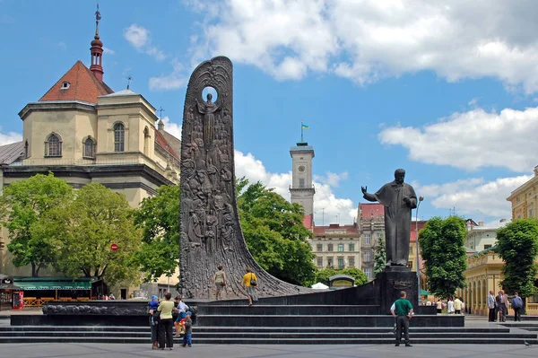 Lviv Ukraine Taras Shevcheko Monument Lviv Statue Commemorates Ukrainian Poet — Foto de Stock