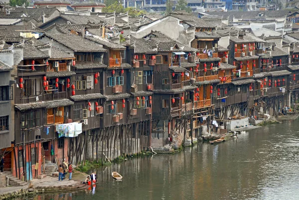 Fenghuang Hunan Province China Old Wooden Riverside Houses Fenghuang Ancient — Stockfoto