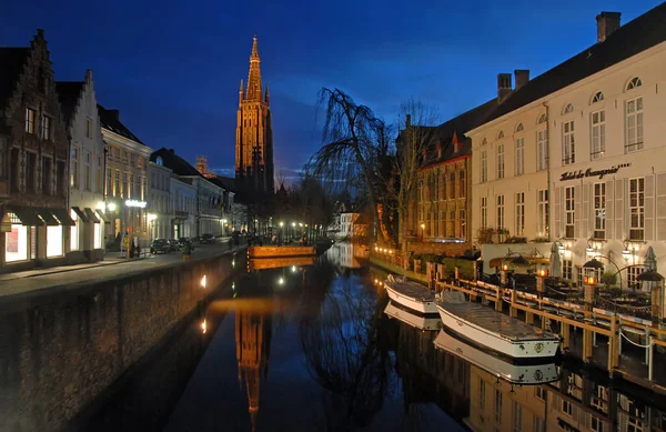 Brugge Bruges West Flanders Belgium Dijver Canal Brugge Night Onze — стокове фото