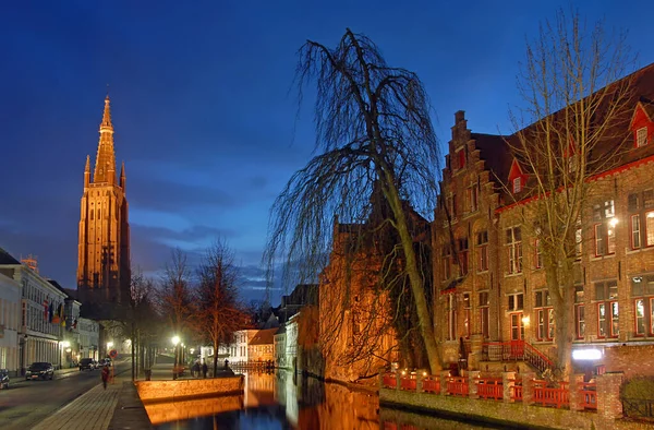 Brugge Bruges West Flanders Belgium Dijver Canal Brugge Night Onze — стокове фото