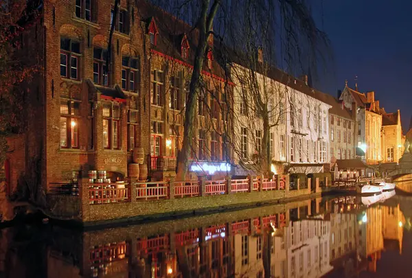 Brugge Bruges West Flanders Belgium Dijver Canal Brugge Night Bourgogne — стокове фото