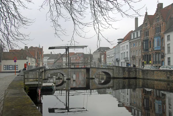 Brugge Bruges West Flanders Belgium Ter Duinenbrug Dune Bridge Дерев — стокове фото