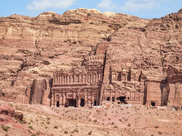 Kızıl Kaya Kum Taşına Oyulmuş Mezar Konut Ürdün Petra Kentindeki — Stok fotoğraf