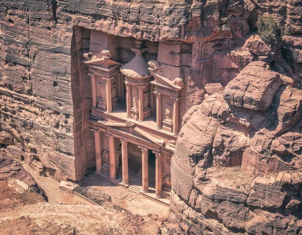 Khazneh Skattkammaren Ett Mest Genomarbetade Templen Den Antika Staden Petra — Stockfoto