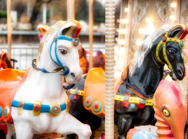 Close Detail Horses Carousel Amusement Ride — Stock Photo, Image