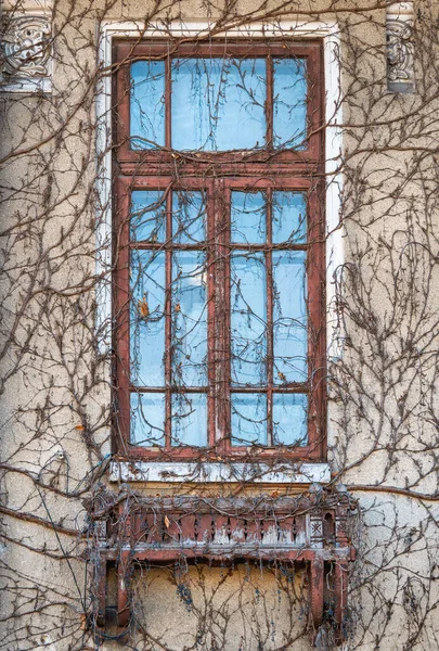 Detail Architecture Old Vintage Wooden Window Wall Old House Covered — Stock Photo, Image