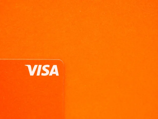Bukarest Románia 2022 Orange Visa Credit Debit Card Gradient Background — Stock Fotó