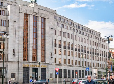 Prague, Czech Republic - June 2022: Headquarters offices of the esk narodni banka (The Czech National Bank) in the center of Prague