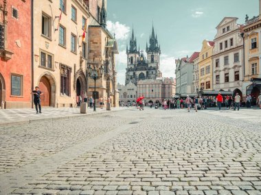 Prague, Czech Republic - June 2022: Church of Our Lady before Tyn (Chram Matky Bozi pred Tynem) in the old square town of Prague
