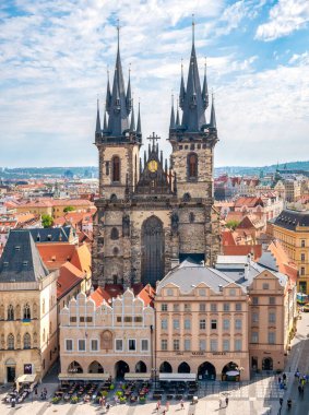Prague, Czech Republic - June 2022: Church of Our Lady before Tyn (Chram Matky Bozi pred Tynem) in the old square town of Prague