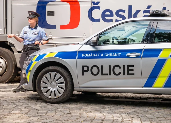 Prague Czech Republic June 2022 Police Car Officer Streets Prague —  Fotos de Stock