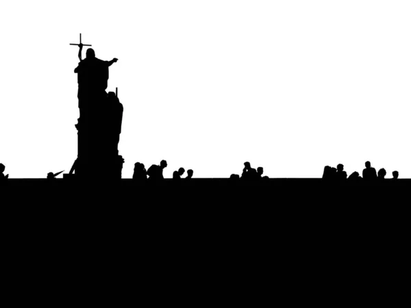 Abstract Minimalist Black White Picture Many Tourists Charles Bridge Prague — Stockfoto