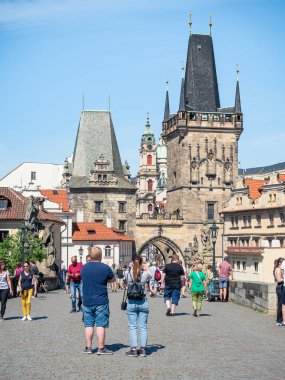 Prague, Czech Republic - June 2022: View with Petrin Tower, a major tourist attraction in Prague