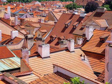 View with the red brick roofs of the old houses in the old town of Prague, Czech Republic