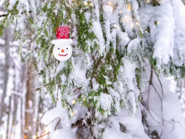 Decoración Del Árbol Navidad Muñeco Nieve Vacaciones Invierno Postal — Foto de Stock