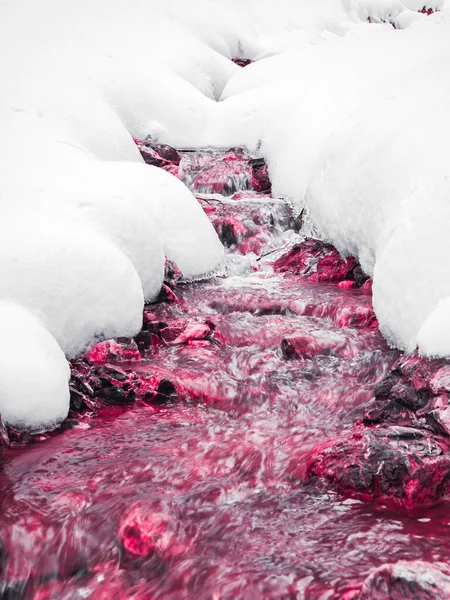 Imagen Minimalista Abstracta Torrente Sanguíneo Rojo Que Fluye Bajo Nieve —  Fotos de Stock