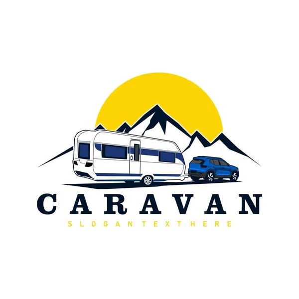 Camión Remolque Caravana Logo Diseño Vector — Vector de stock