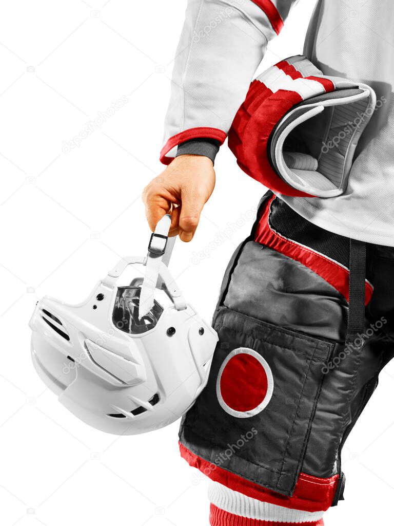 ice hockey porofessional player close up on the white background