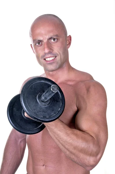 Bodybuilder dumbbell — Stock Photo, Image