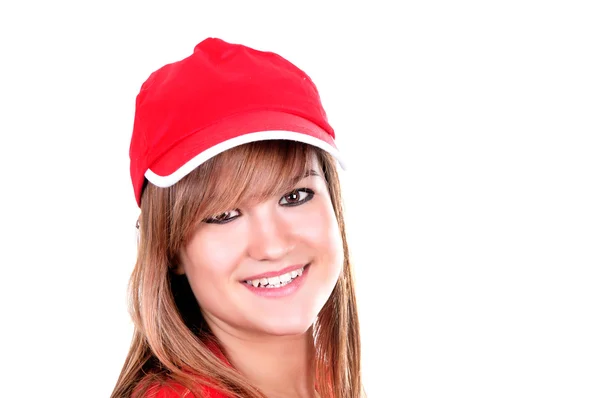 Симпатичная девушка в красной шапке — стоковое фото