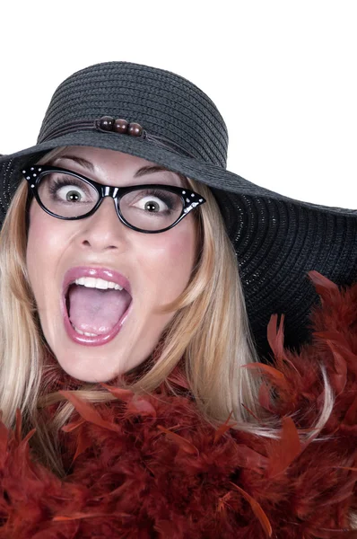 Funny girl with glasses and hat — Stock Photo, Image