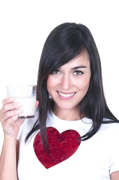 Hermosa mujer con vaso de leche —  Fotos de Stock